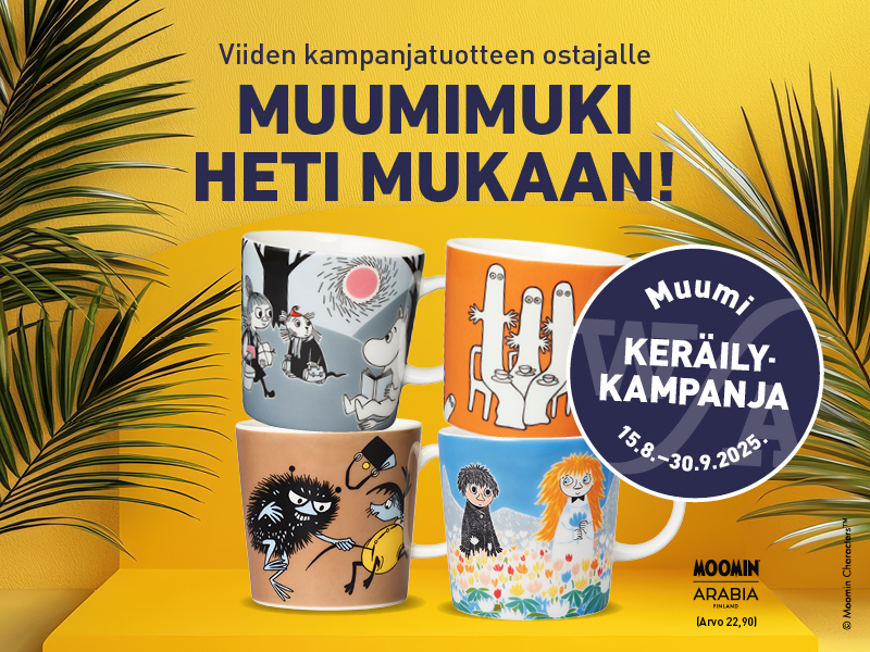Osta 5 kampanjatuotetta, saat muumimukin.