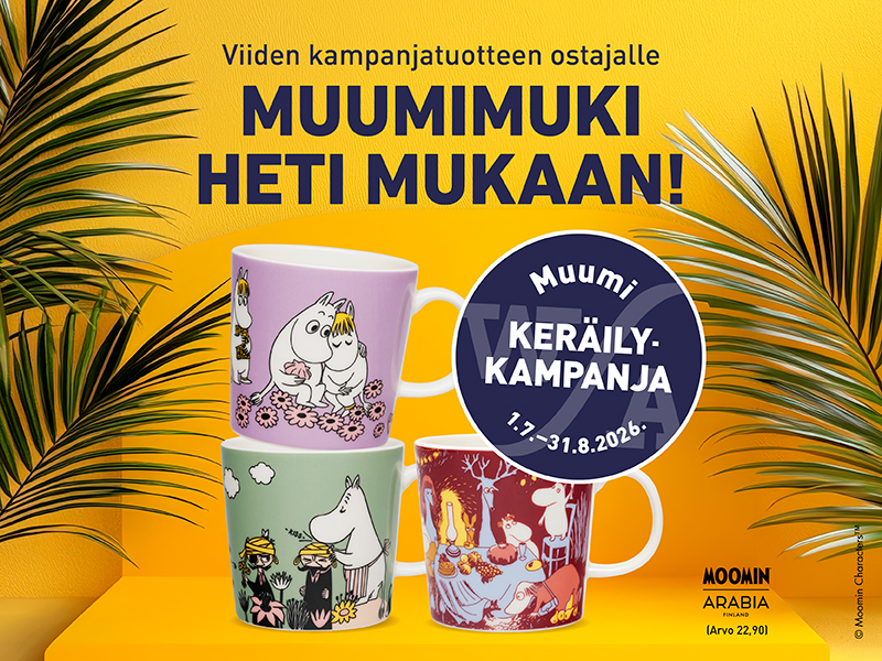 Osta 5 kampanjatuotetta, saat muumimukin.